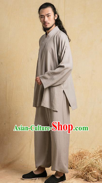 Top Grade Kung Fu Costume Martial Arts Training Grey Linen Suits Gongfu Wushu Tang Suit Clothing for Men