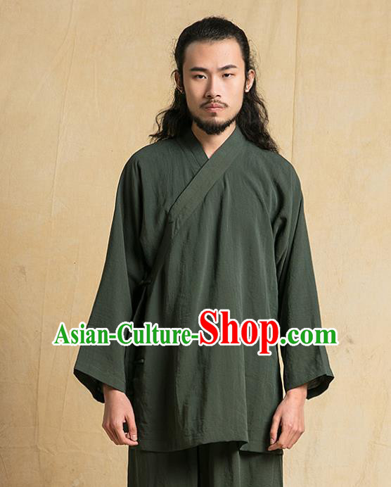Chinese Kung Fu Green Costume Tang Suits Martial Arts Gongfu Wushu Tai Chi Clothing for Men