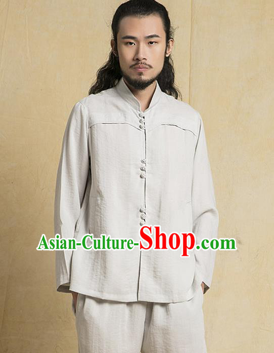 Chinese Kung Fu Martial Arts Grey Costume Tang Suits Gongfu Wushu Tai Chi Clothing for Men
