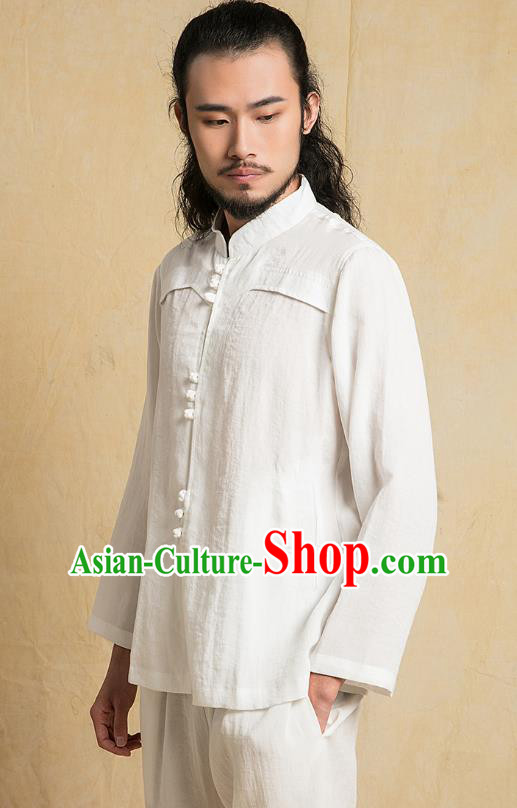 Chinese Kung Fu Martial Arts White Costume Tang Suits Gongfu Wushu Tai Chi Clothing for Men