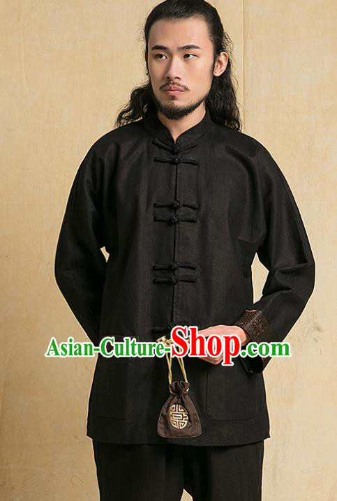 Chinese Kung Fu Martial Arts Costume Tang Suits Gongfu Wushu Tai Chi Black Clothing for Men