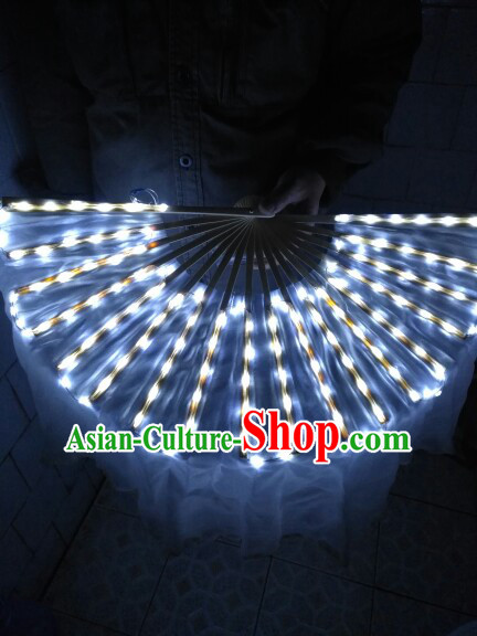 White Professional Stage Performance LED Dance Fans Dancing Fan Hands Props