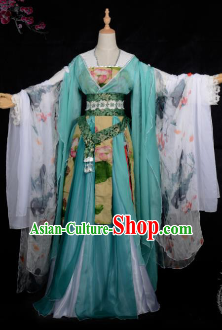 Chinese Ancient Palace Lady Ink Painting Costume Cosplay Swordswoman Dress Hanfu Clothing for Women