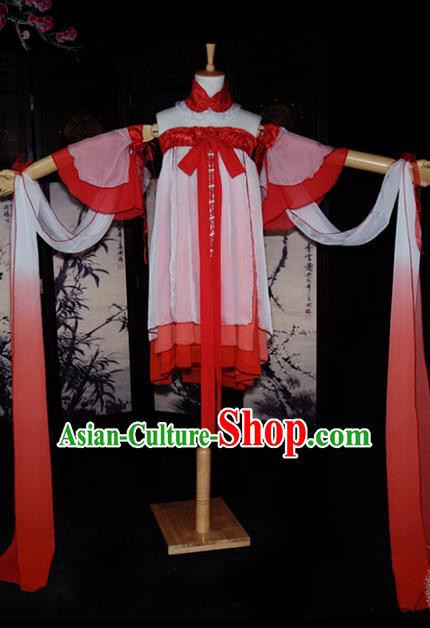 Chinese Ancient Young Lady Costume Cosplay Swordswoman Red Dress Hanfu Clothing for Women