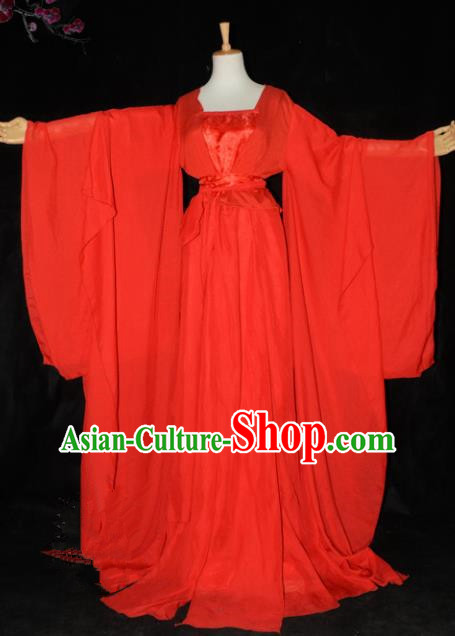 Chinese Ancient Fairy Young Lady Red Costume Cosplay Female Swordsman Little Dragon Maiden Dress Hanfu Clothing for Women