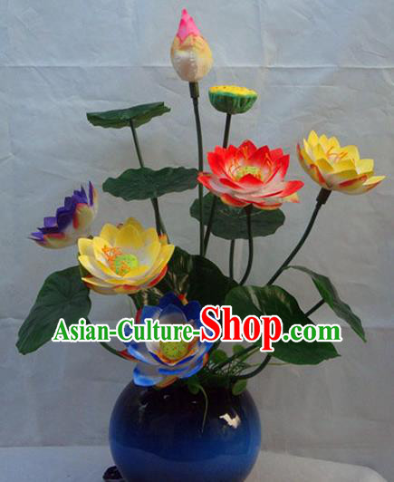 Traditional Handmade Chinese Buddhist Lotus Lanterns Electric LED Lights Lamps Desk Lamp Decoration