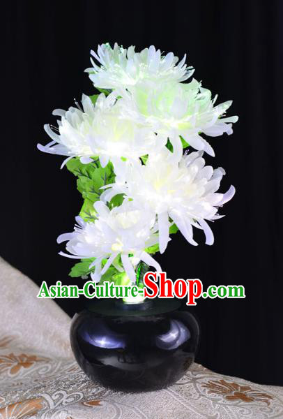 Traditional Handmade Chinese Bonsai Chrysanthemum Lanterns Electric Blue LED Lights Lamps Desk Lamp Decoration