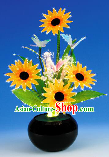 Traditional Handmade Chinese Bonsai Sunflowers Lanterns Electric LED Lights Lamps Desk Lamp Decoration