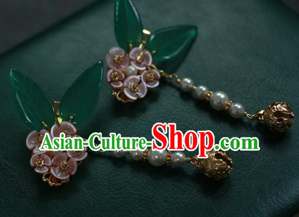 Traditional Chinese Ancient Bells Tassel Hair Stick Classical Hair Accessories Handmade Pink Flowers Hairpins for Women