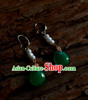 Traditional Chinese Ancient Handmade Pearls Earrings Hanfu Jade Eardrop for Women