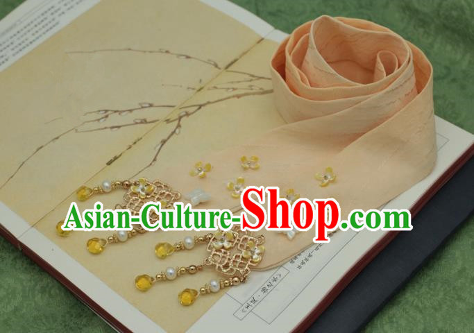 Traditional Chinese Ancient Hair Accessories Handmade Pink Silk Headband Hairpins for Women