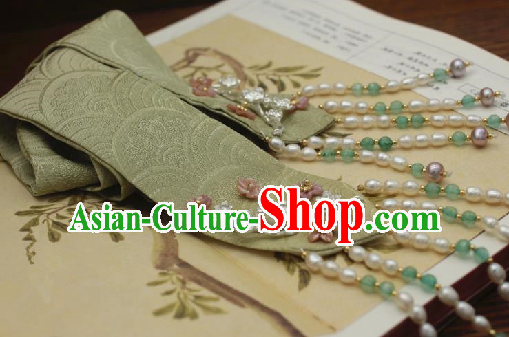 Traditional Chinese Ancient Hair Accessories Handmade Green Silk Headband Hairpins for Women