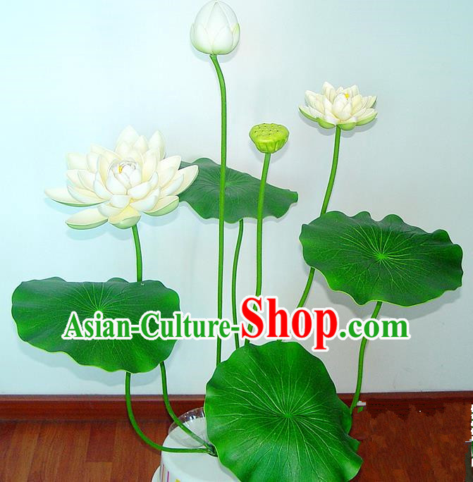 Traditional Handmade Chinese White Lotus Bonsai Decoration Buddhist Temple Decoration