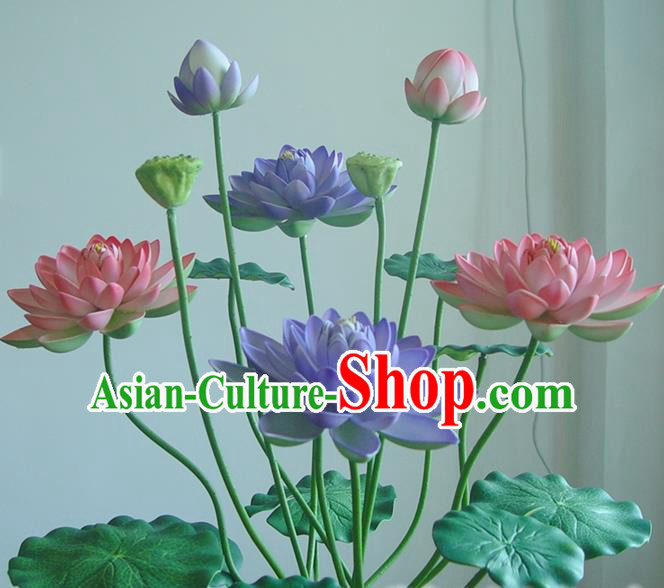 Traditional Handmade Chinese Pink Lotus Props Folk Dance Bonsai Decoration