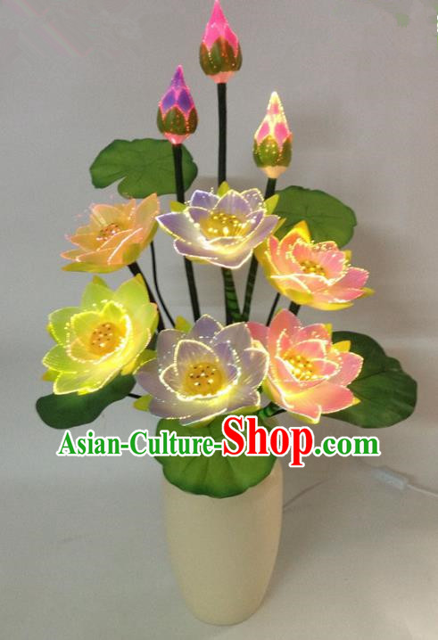 Traditional Handmade Chinese Lotus Flowers Electric LED Lights Lamps Lamp Decoration