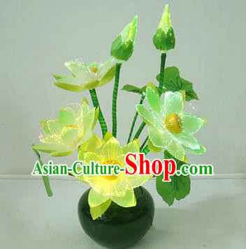 Traditional Handmade Chinese Green Lotus Lanterns Electric LED Lights Lamps Desk Lamp Decoration