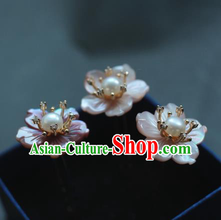 Traditional Chinese Ancient Handmade Classical Hair Accessories Pink Shell Flowers Hairpins for Women