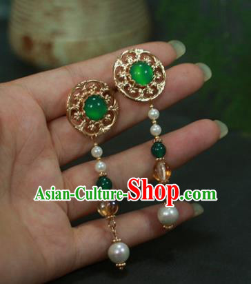 Traditional Chinese Ancient Handmade Green Hair Stick Classical Hair Accessories Hairpins for Women