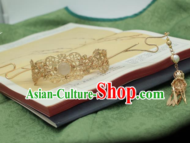 Traditional Chinese Ancient Handmade Golden Phoenix Coronet Classical Hair Accessories Tassel Hairpins for Women