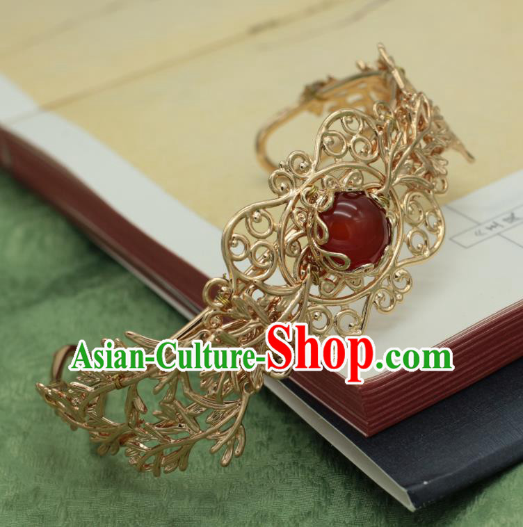 Traditional Chinese Ancient Handmade Golden Hairdo Crown Classical Hair Accessories Tassel Hairpins for Women