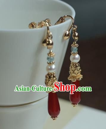 Traditional Chinese Ancient Handmade Agate Earrings Hanfu Eardrop for Women