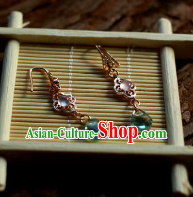 Traditional Chinese Ancient Handmade Hanfu Green Crystal Earrings Eardrop for Women