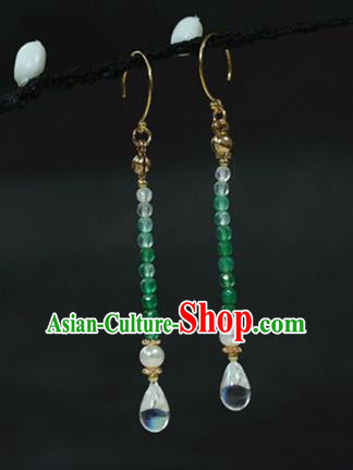 Traditional Chinese Ancient Handmade Hanfu Green Beads Earrings Eardrop for Women