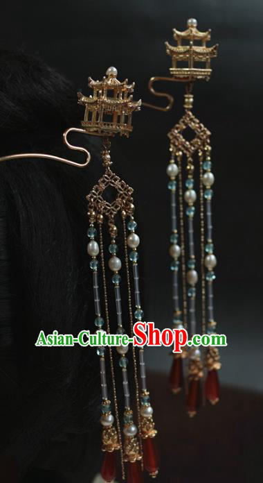 Traditional Chinese Ancient Hair Accessories Handmade Tassel Step Shake Hair Clip Hanfu Hairpins for Women