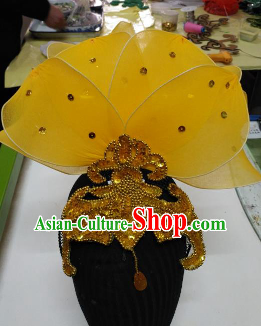 Chinese Traditional Folk Dance Hair Accessories Classical Yangko Dance Yellow Leaf Headwear for Women