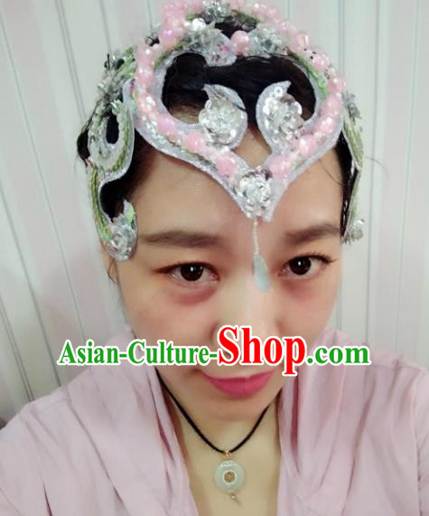 Chinese Traditional Classical Dance Hair Accessories Folk Dance Yangko Pink Flowers Headwear for Women