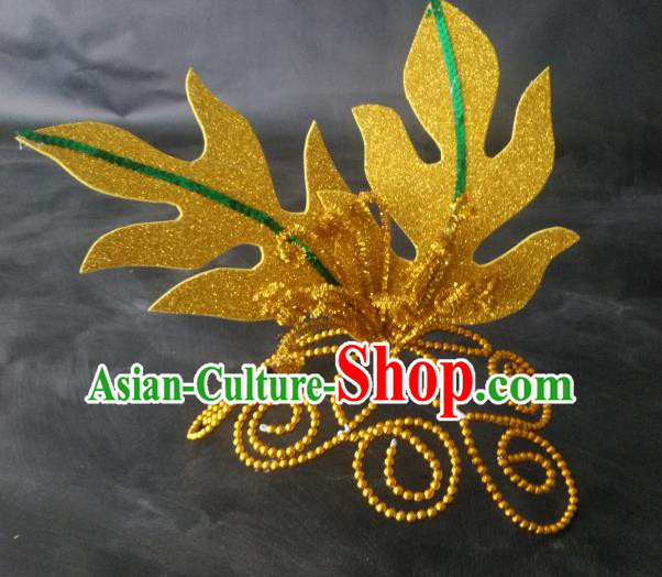 Chinese Classical Dance Hair Accessories Traditional Yangko Dance Golden Leaf Headwear for Women