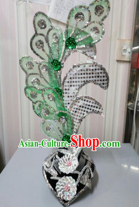 Chinese Classical Dance Green Leaf Hair Accessories Traditional Folk Dance Yanko Dance Headwear for Women