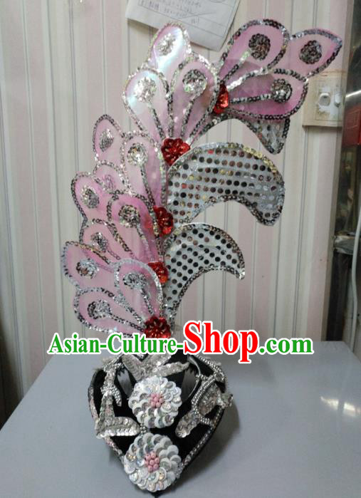 Chinese Classical Dance Pink Leaf Hair Accessories Traditional Folk Dance Yanko Dance Headwear for Women