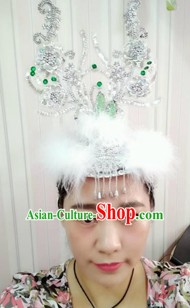 Chinese Mongolian Nationality Dance Feather Hair Accessories Traditional Folk Dance Yanko Dance Headwear for Women