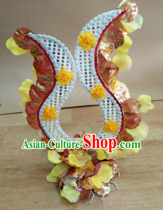 Chinese Classical Dance Hair Accessories Traditional Folk Dance Yellow Flowers Headwear for Women