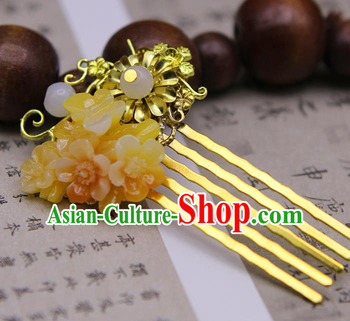 Chinese Ancient Hair Accessories Hanfu Hairpins Traditional Palace Golden Hair Comb Headwear for Women