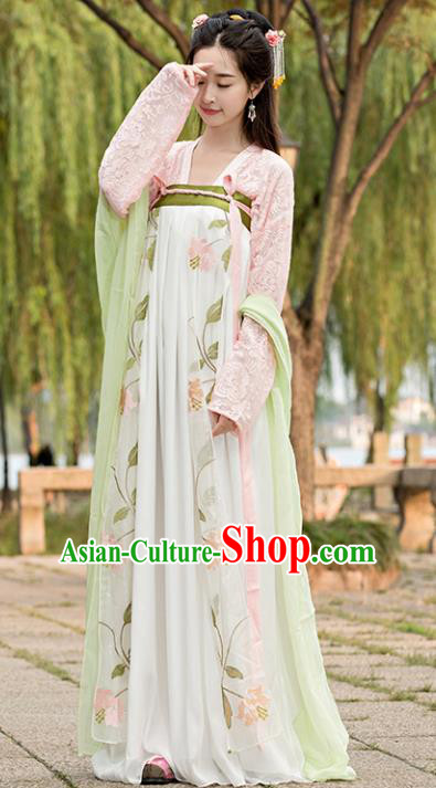 Traditional Chinese Ancient Court Lady Embroidered Costume Tang Dynasty Princess Hanfu Dress for Women