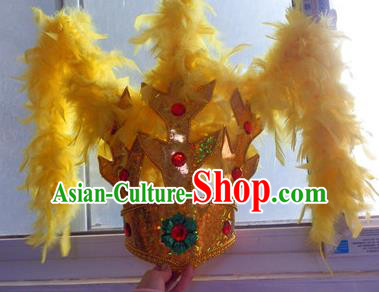 Traditional Samba Dance Hair Accessories Brazilian Carnival Yellow Feather Headdress Headwear for Women
