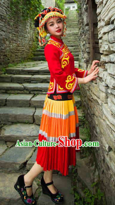 Traditional Chinese Miao Nationality Dance Clothing Hmong Ethnic Minority Costumes and Headwear