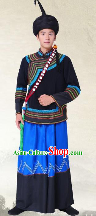 Traditional Chinese Yi National Minority Costumes, China Torch Festival Ethnic Minority Embroidery Clothing for Men