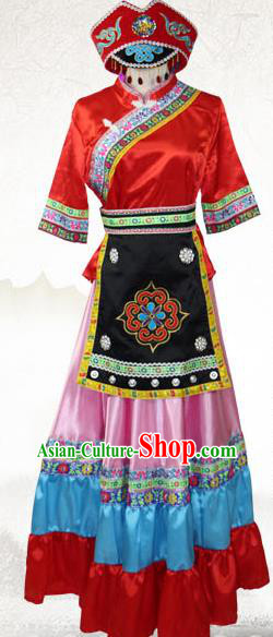 Traditional Chinese Kelao Nationality Costume, China Gelao Ethnic Minority Dance Clothing and Hats for Women