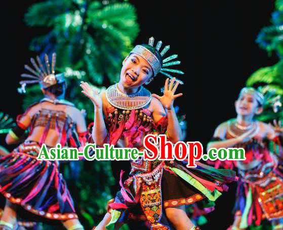 Traditional Chinese Folk Dance Minority Costume, Children Classical Dance Dress Clothing for Kids