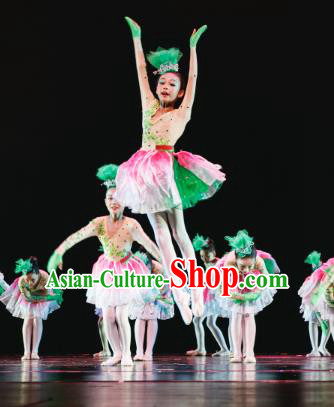 Traditional Chinese Folk Dance Lotus Dance Costume, Children Classical Dance Dress Clothing for Kids