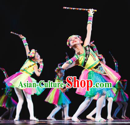 Traditional Chinese Folk Dance Costume, Children Classical Dance Dress Clothing for Kids