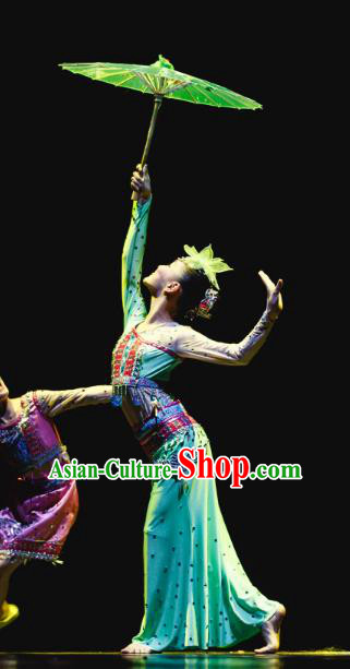 Traditional Chinese Umbrella Dance Folk Dance Costume, Children Classical Dance Dress Clothing for Kids