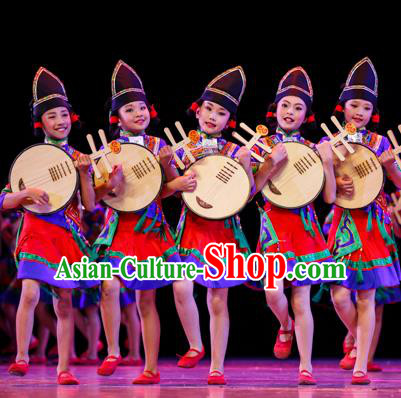 Chinese Traditional Folk Dance Costume, Children National Minority Classical Dance Clothing for Kids