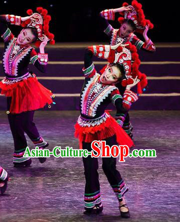 Traditional Chinese Folk Dance Tujia Ethnic Costume, China National Minority Dance Dress Clothing for Women