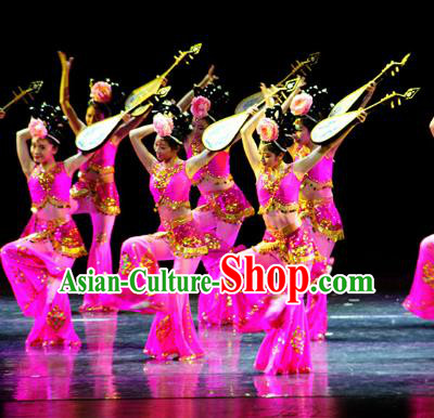 Traditional Chinese Classical Dance Dunhuang Flying Apsaras Costume, China Folk Dance Stage Performance Dance Dress Clothing for Women