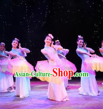 Traditional Chinese Folk Dance Classical Dance Costume, China Stage Performance Fan Dance Dress Clothing for Women