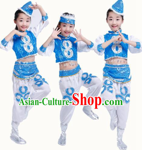 Chinese Traditional Folk Dance Stage Performance Costume, China Mongol Nationality Dance Clothing for Children